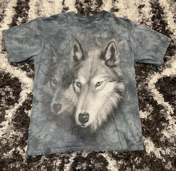 The Mountain Other - Vintage 2002 The Mountain Blue Eyes Wolf Tie Dye Graphic T-Shirt